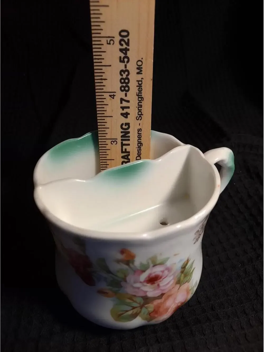 Vintage Mustache Teacup Shaving Cup Mug Mint Green Purple Pink Flowers
